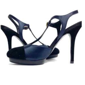 Tory Burch Mandy Women Suede Satin Platform Stiletto Shoe Size 6.5 M